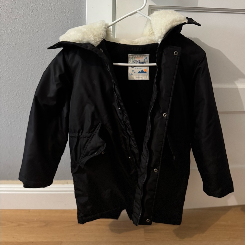 J. Crew Kids Black Puffer Jacket with Cream Sherpa hood Lining